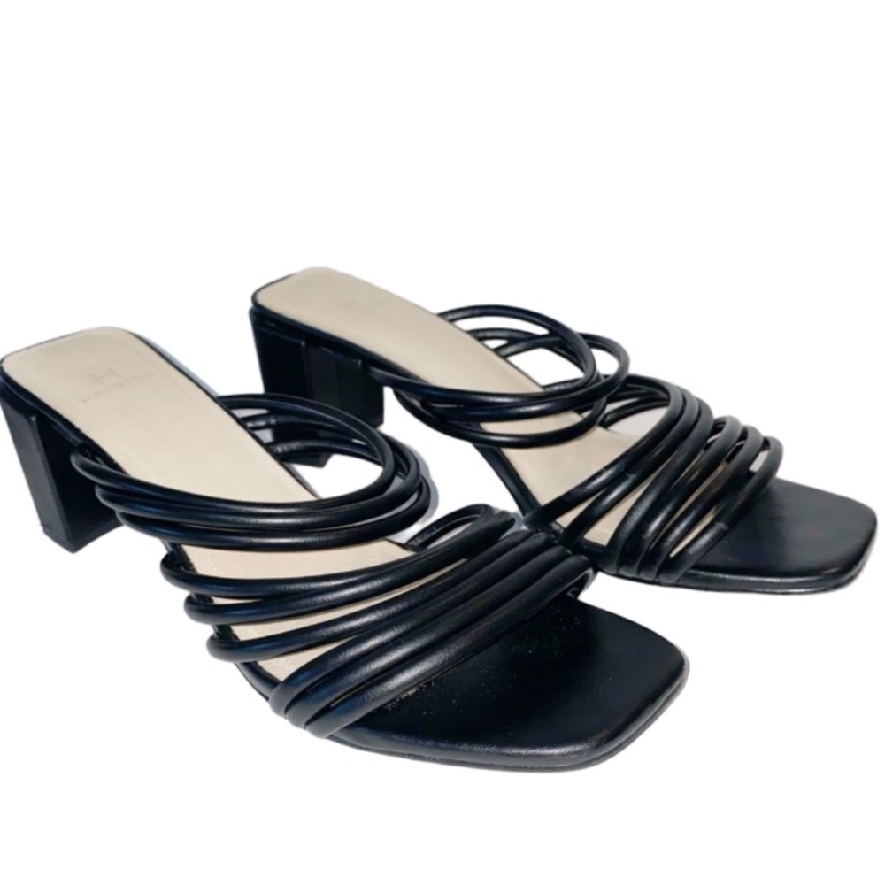 H by Halston Strappy High Heel Sandals 9 Black Vegan Leather Minimalist Classic